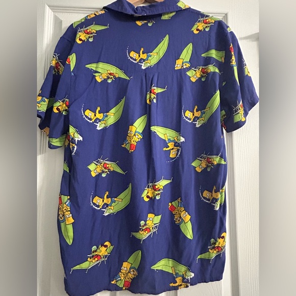 Vintage Bart Simpson Milhouse Print Men's Hawaiian Shirt Size Medium - Picture 2 of 6